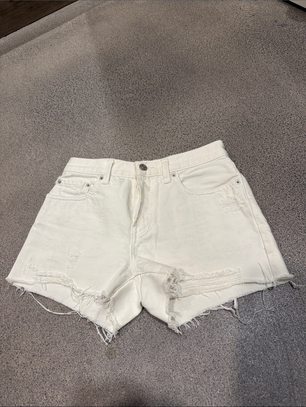 Free People White Distressed Denim Jean Shorts 26